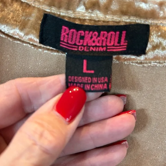 Crushed Velvet Button-Down Shirt - Gold/Tan - Picture 2 of 5